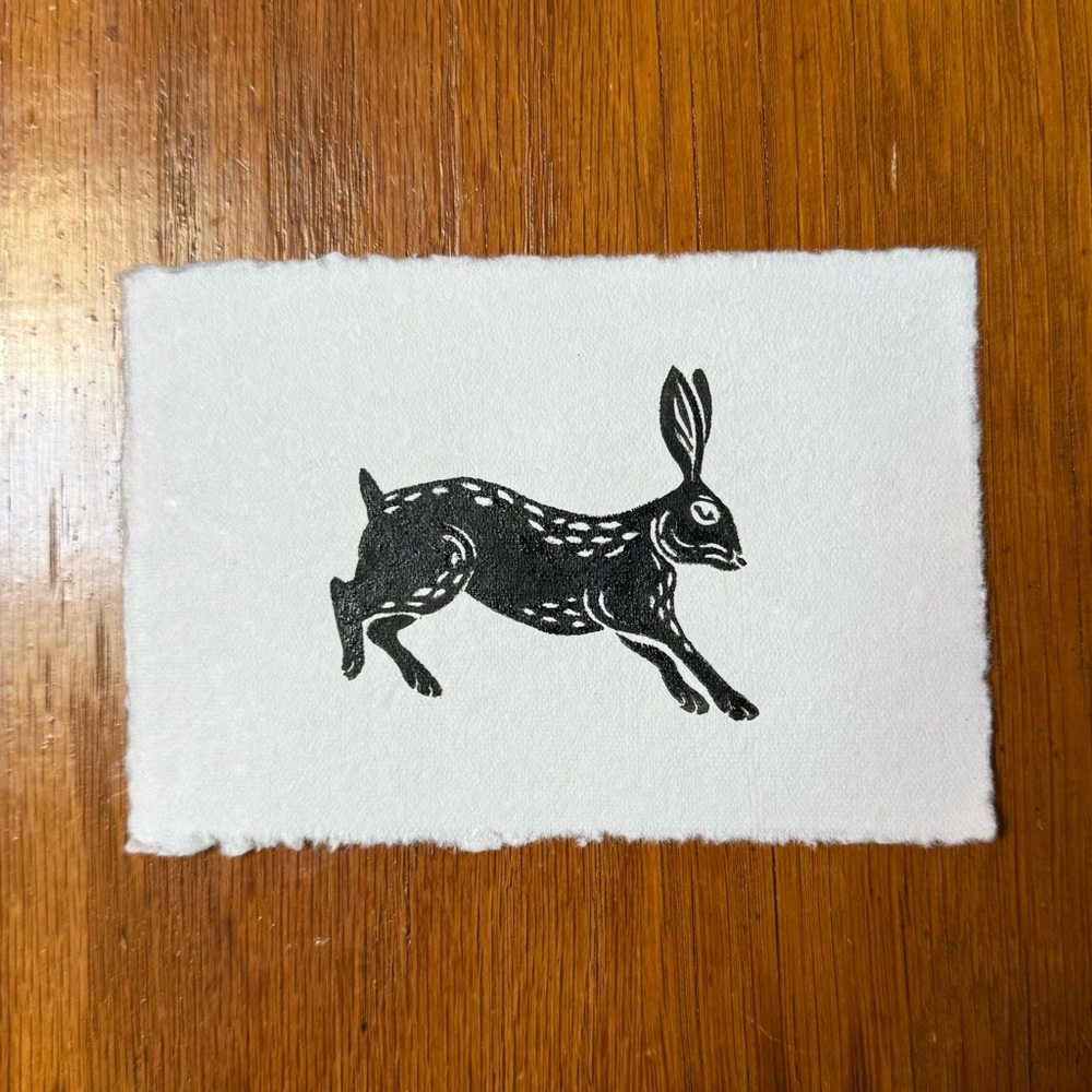 Hand-Carved Rabbit Stamp Print | 4x6 - Picture 2 of 3
